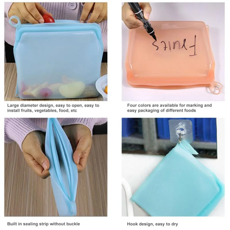 product silicone food storage bag 1000ml foldable reusable fresh keeping leakproof freezer safe airtight eco friendly snack container-3