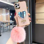 Phone Case For Iphone Makeup Mirror Red Silicone Soft Phone Case For IPhone 12 Phone Case With Hairball