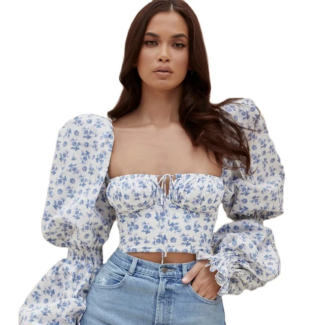 Arena Overskrift Flåde Women Clothing Blue Print Cropped Corset Tops Crop Top Shirts Ruched Puff  Long Sleeve Plus Size Short Blouses - Buy Plus Size Shirts,Corset Tops,Plus  Size Blouses Product on Alibaba.com