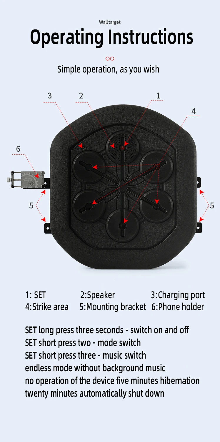 Indoor Smart Focus Agility Wall Target Electronic Musical Punching Pads