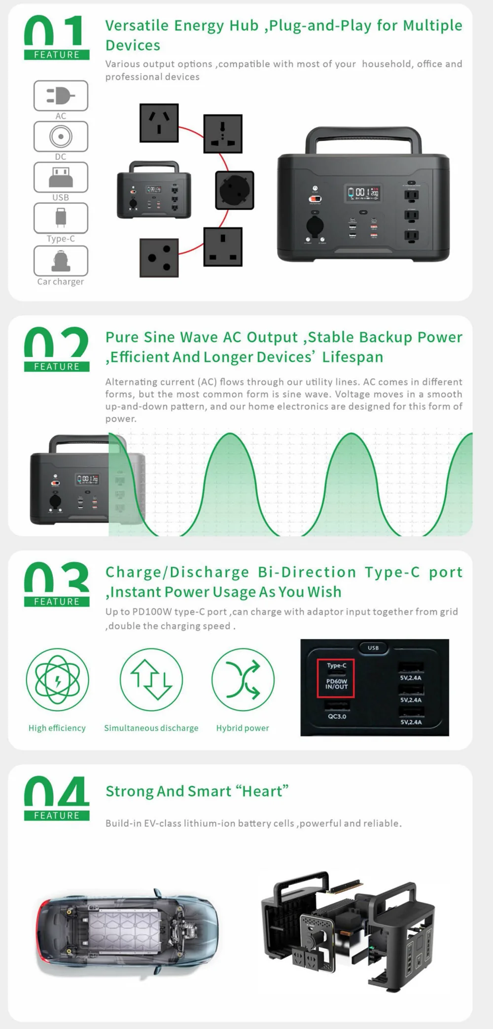 OEM ESS 300W 500W 1000W  lithium battery home outdoor portable generator energy storage  power supply system