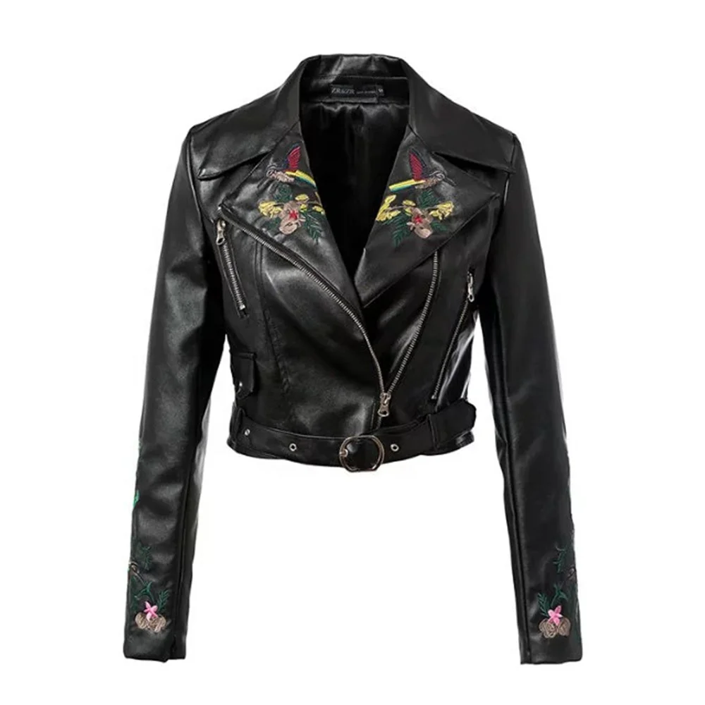 floral embroidered faux leather jacket