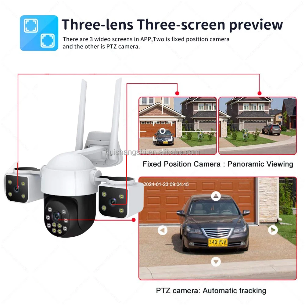 6K 12MP WiFi IP Camera Outdoor Three lens Panoramic View PTZ IP Camera AI Tracking Security Protection CCTV Video Surveillance