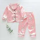 Print Sleepwear Pyjamas Kids Fashion Print Silk Pajamas Kids Set Long Sleeve Satin Sleepwear Kids Set