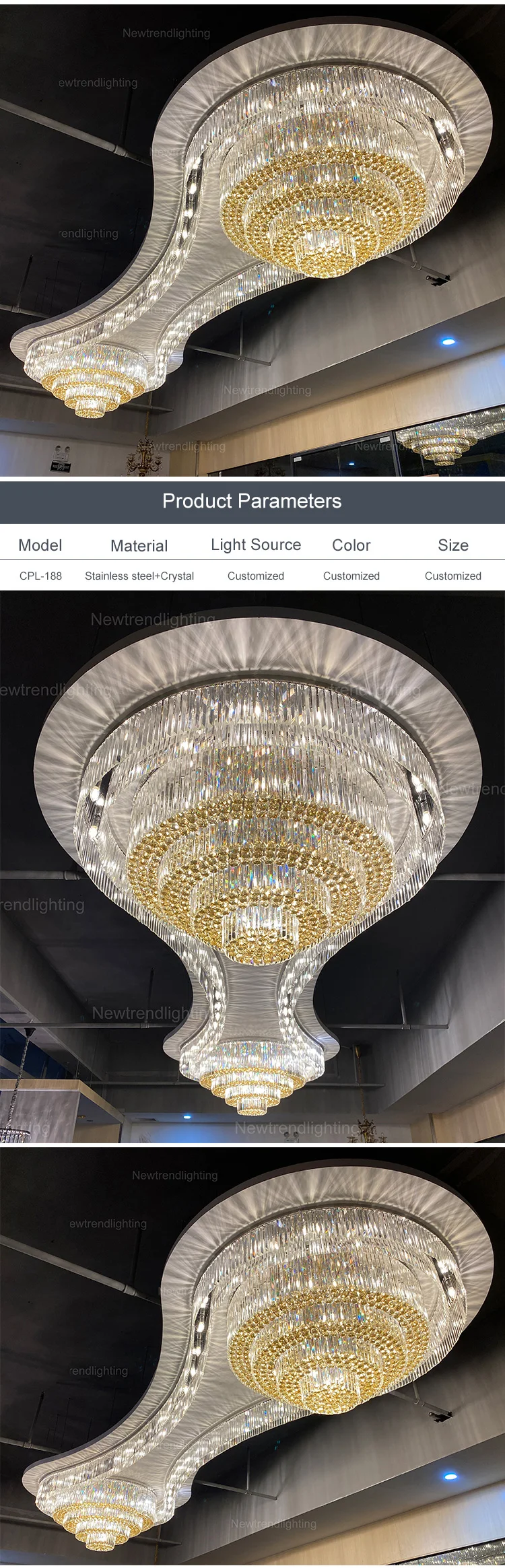 CPL-187 European Design Custom Hotel Villa Staircase Modern Lamps Home Decor Luxury Crystal LED Chandelier details