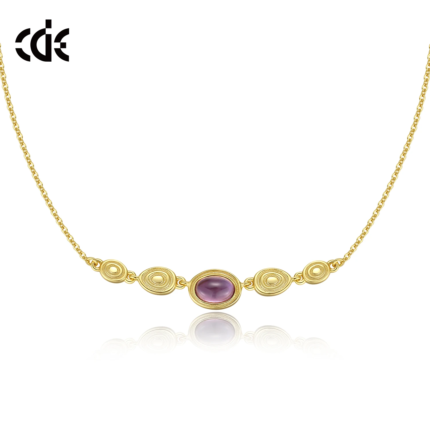 CDE YN1086 Fine 925 Silver Jewelry Wholesale Crystal Pendant Necklace Amethyst 18K Gold Plated Women Necklace