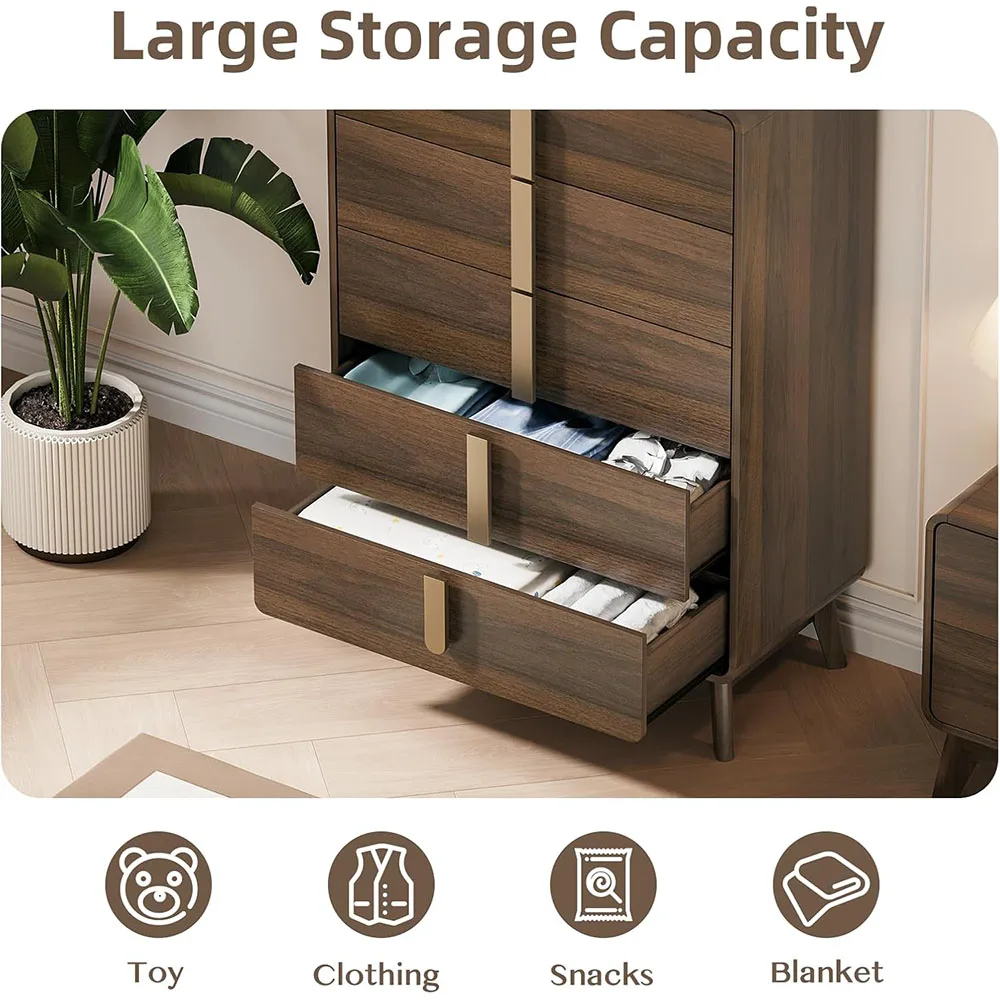 product modern mid century tall dresser with 5 drawers large wood organizer for bedroom or living room efficient storage furniture-6