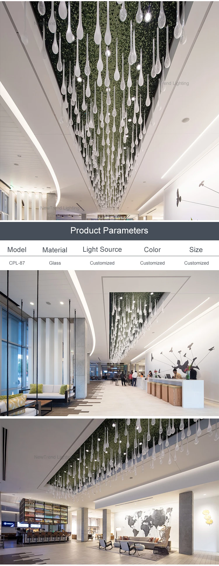 CPL-87 New Product Luxury Decoration Lighting Hotel Hall Lobby Large Custom Made Glass Chandelier Light manufacture