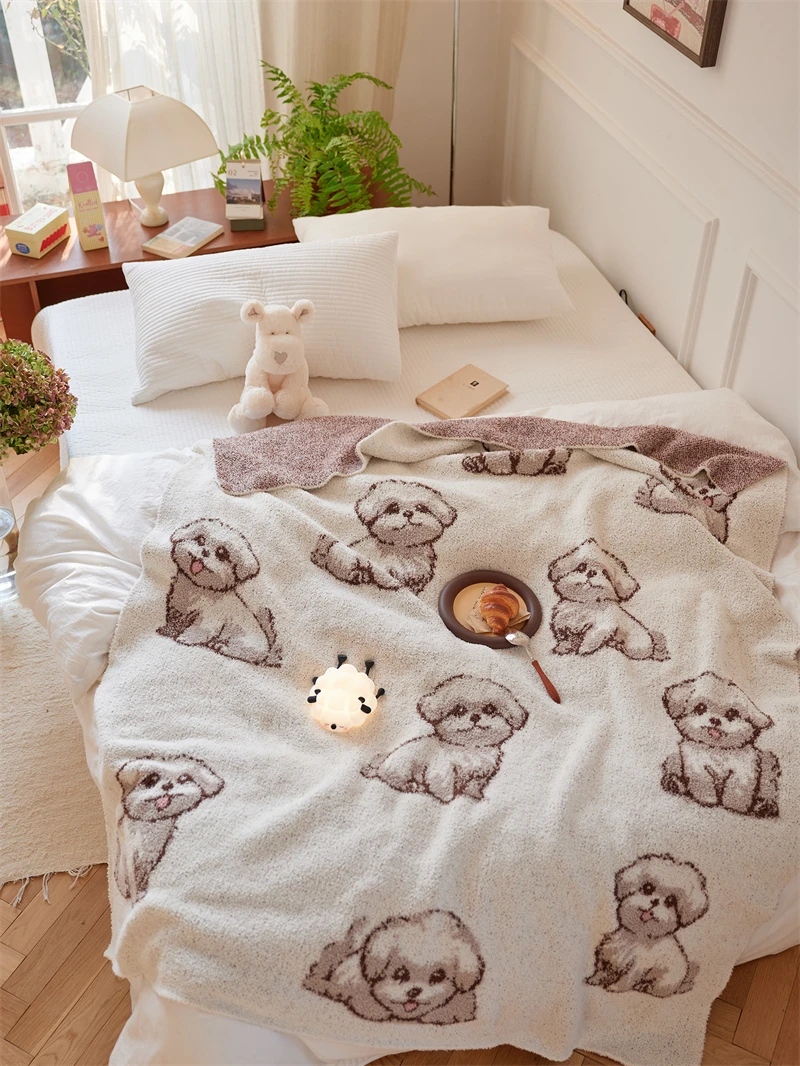 product accept custom cute dog 100 microfiber yarn super warm fuzzy cozy knit throw blanket for bedroom bd-61