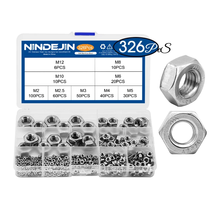 DIN934 M2/M2.5/M3/M4 Stainless Steel Hex Locking Lock Screw Nuts Metric 304 50PC 