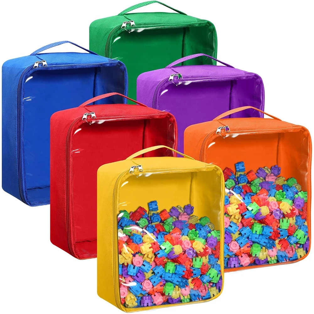 Custom Durable Kids Building Blocks Toy Organizer Bags with Clear PVC Window