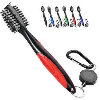 High Quality Low Price Wholesale Portable Golf Club Groove Cleaner Brush  With Retractable Zip-Line And Aluminum Carabiner