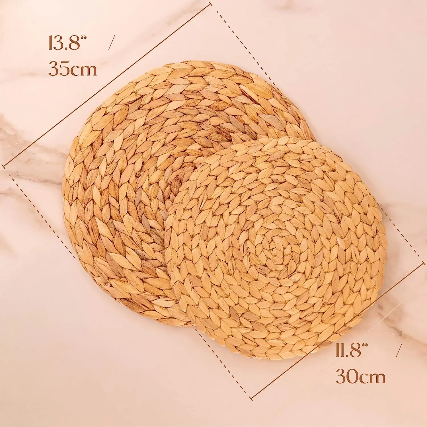 Round Woven Placemats Natural Water Hyacinth Braided Straw Table Mats for Dining Table