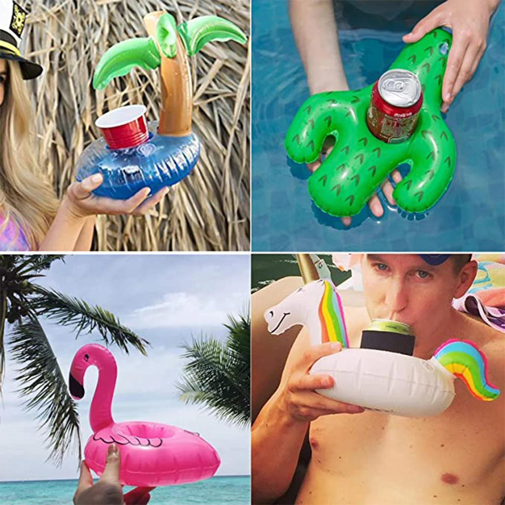 PVC inflatable floating flamingo can drink cup holder