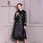 Stylish Fashion Stylish Women High Quality Ladies Suit Style Contrast Leather Long Leather Coat
