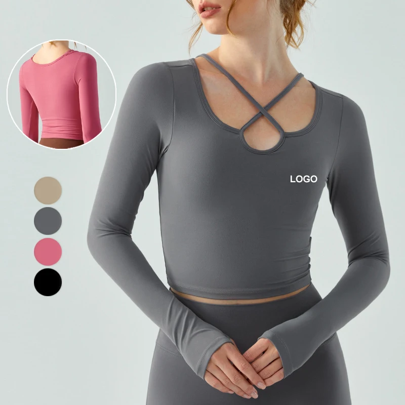 Wholesale Sports Tops Womens Halter Long Sleeve Vest Fitness Push-up T-shirts Workout Running Clothes Fitted Yoga Crop Top Bra