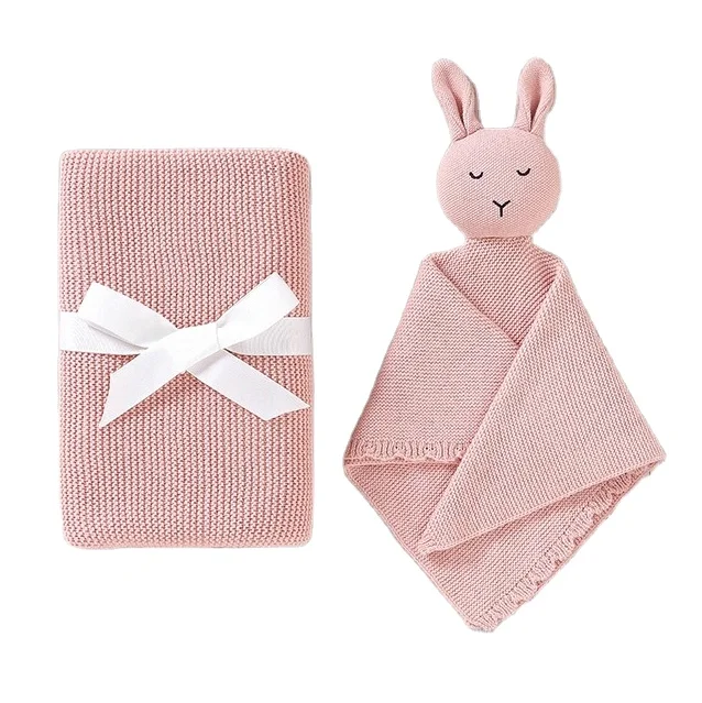 custom baby blanket newborn gift shower kids toy cotton knitted lovey bunny security blanket set for baby