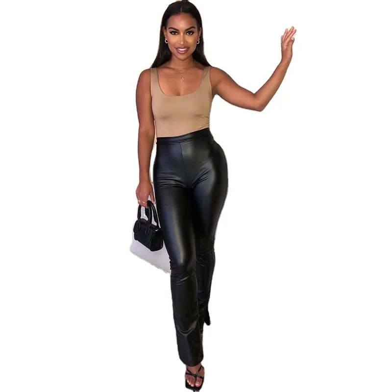 black leather pants with slits on the side