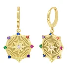 Huggie Hoop Gemnel Trendy Vintage Jewelry 14k Gold Round Coin Rainbow Star Huggie Hoop Earrings