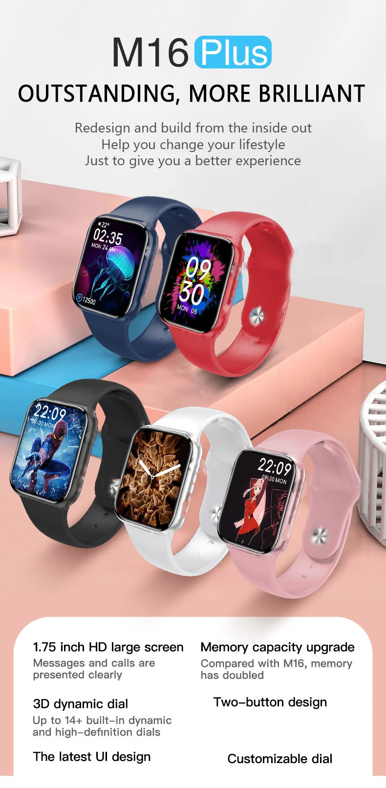 2021 New arrival Smart watch serie 6 M16plus 1.75inch phone watch Sport Reloj BT call IWO Smartwatch M16 Plus