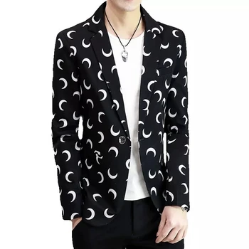 Spring Blazer Jacket Mens Casual Hombre Suit Masculino Slim Fit Mens Stylish Blazer Korean Fashion Top Black White for Spring