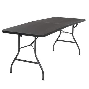 Folding Plastic Picnic 6 ft Table Camp Party Dining Tables Fold-in-Half Banquet Table with Handle