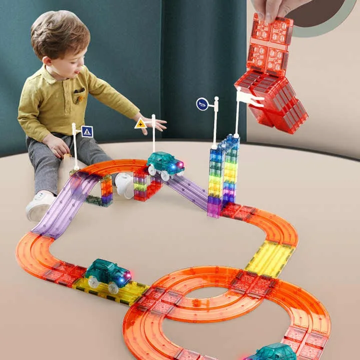 EPT Hot sale puzzle building blocks track car toys magnetic tile building blocks