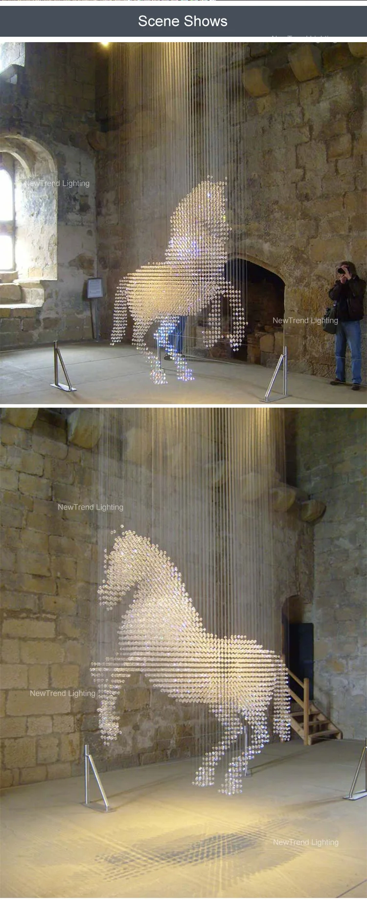 CPL-141 Custom Hotel Lobby Villa Salon Decoration Large Project Modern LED Sculptural Horse Crystal Chandelier factory