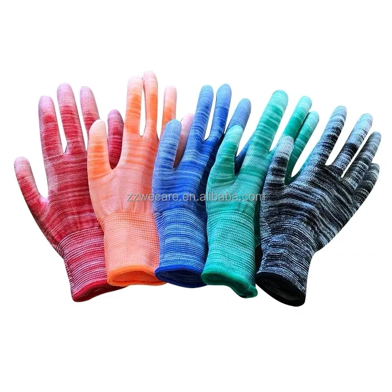 Non Slip Nylon Knitted Striped PU Palm Coated Hand Protective Outdoor Yard Gardening Planting Labor Work Gloves