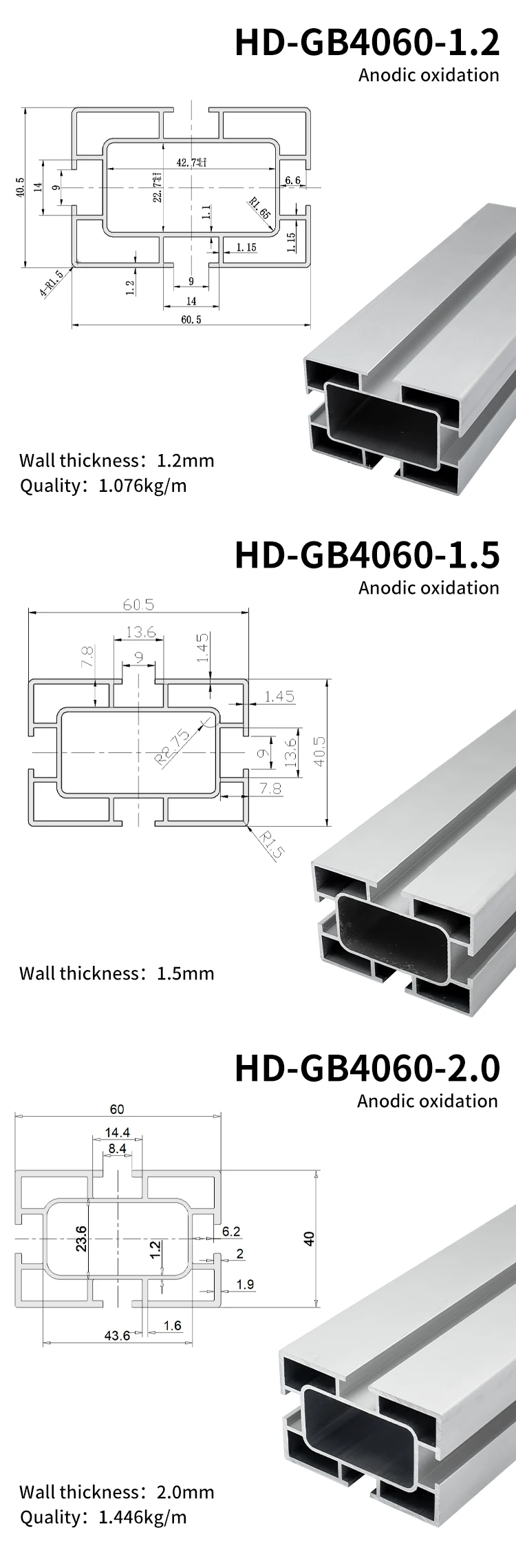 4060industrial Aluminum Alloy Extruded Profiles with Various Wall Thickness Styles Suitable for Assembly Line Equipment Assembly manufacture