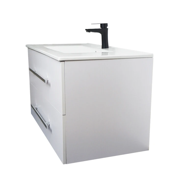 Modern Simple Creative Wall-Mounted Bathroom Vanity Mirror Cabinet Melamine Plywood with Ceramic Countertop for Hotels factory