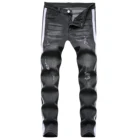Jeans Pants Men GraySlim Fit Jeans Stretch Destroyed Ripped Skinny Jeans Side Striped Denim Pants