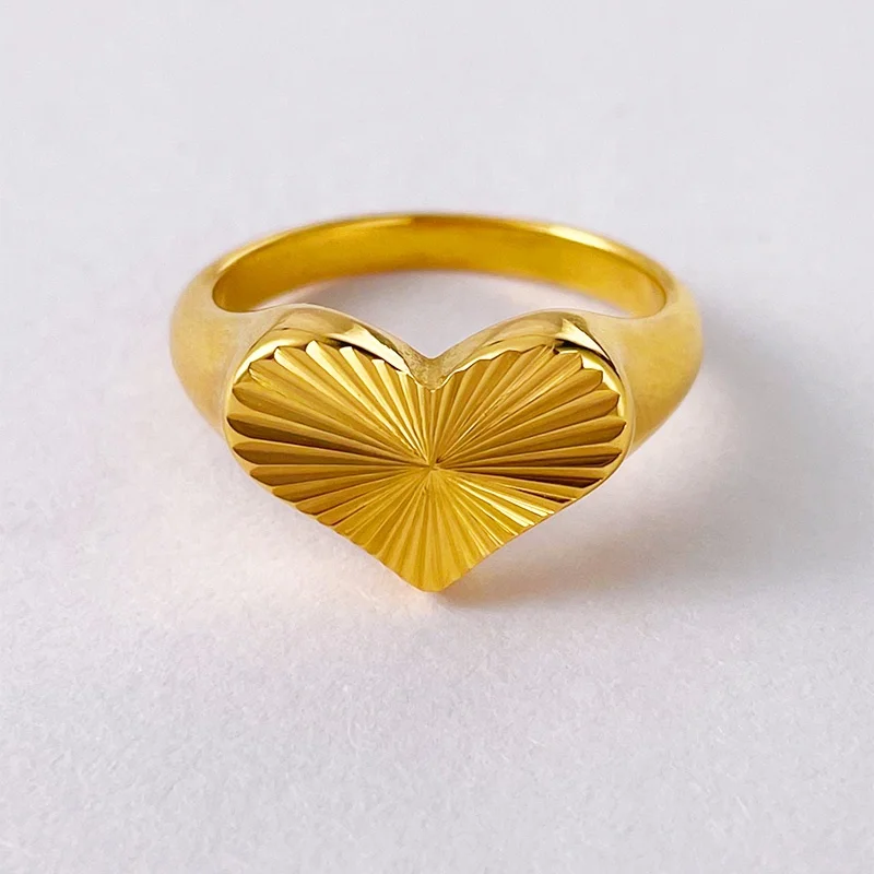 18K Gold Plated Stainless Steel Jewelry Love Heart Ring Finger INS Accessories Rings R214149