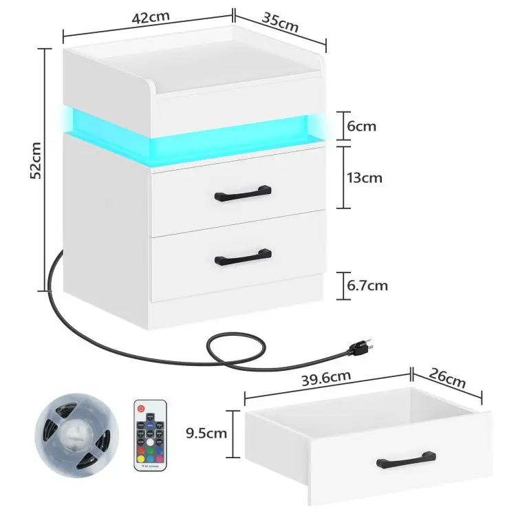 Custom Nightstand with LED Light, OEM Modern Bedside Tables with Colorful LED Lighting, Lighted Bed Side Accent Lamp Table