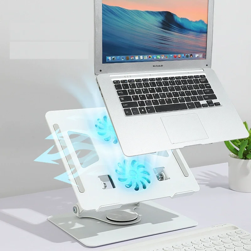 Metal Adjustable Laptop Stand 360 Degree Rotating Laptop Cooling Stand Foldable Laptop Riser Stand With Double Fans