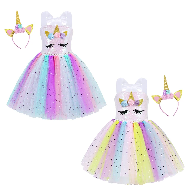 Unicorn Dress Girls Sequins Tops 