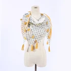 Square Scarf Women Flower Print With Lace Patch Square Scarf Shawl With Tassels