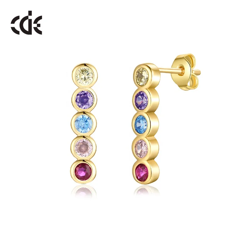 Long Drop Colorful Gem Stone Crystal Rainbow Earring For Girl