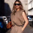 T-shirt Casual Fashion Sleeveless Shoulder Pad Loose Slim T-shirt Vest Female Summer New Lady Bottoming Top