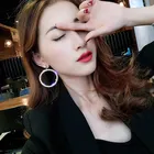 Round Earrings 2021 Fashion Bling Bling Big Hollow Round Circle Crystal Earrings For Girls Party