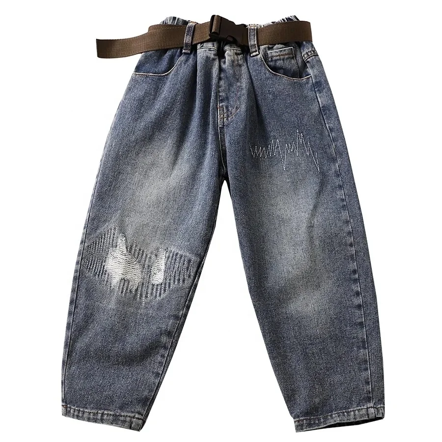 New Style Hot Selling Kids Skinny Pants Boys Elastic Waist Kids Jeans Washed Spandex Denim Boys Denim Jeans