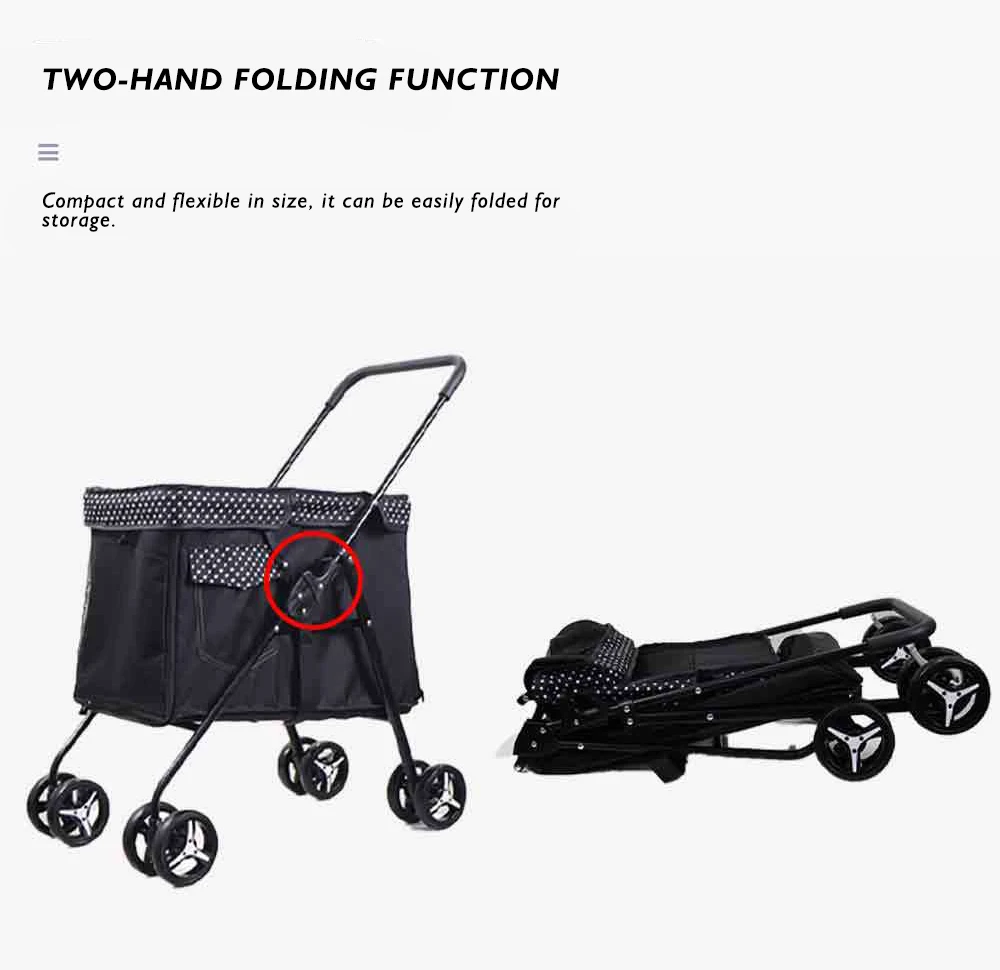 300D Oxford Cloth Foldable Pet Stroller 15KG Capacity Spacious for Cats and Dogs with Brake Storage Bag Pet Products supplier