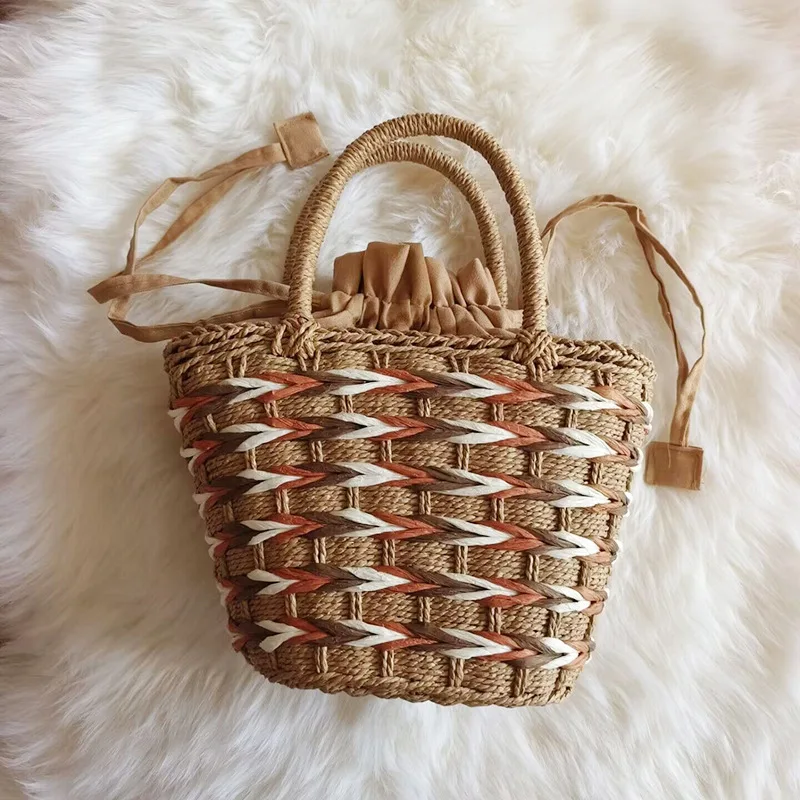 Paper rope round straw hand woven fashion European and American women's bag holiday beach bag