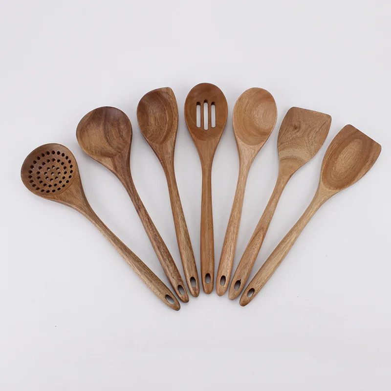 Wooden Spoons for Cooking Nonstick Wood Kitchen Utensil Cooking Spoons Natural Wood Kitchen Utensils Set Of 7 PCS