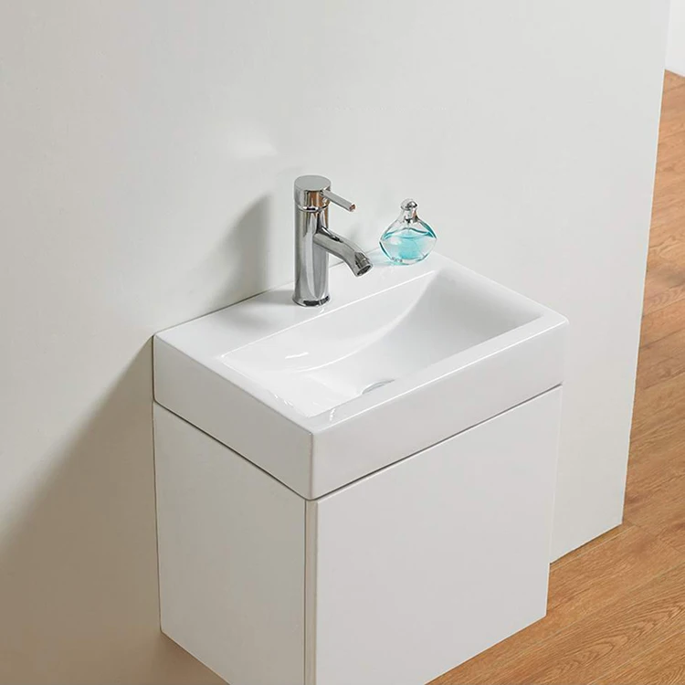 White Ceramic Cabinet Wall Hung Basin Vessel Sink Rectangle Compact