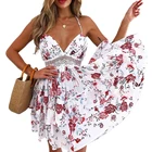 Women Vintage White Pink Flowers 2021 New Women Suspenders Mini Sexy Dress