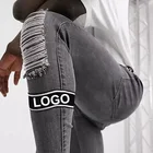 Jeans Wholesale Logo Slim Fit Ripped Patchwork Washed Skinny Designer Denim Men Jeans