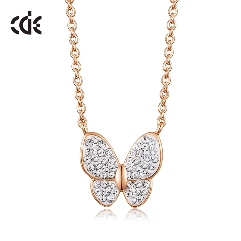 CDE N1819A-S Brass Jewelry Animal Butterfly Necklace Crystal New Arrival  Cubic Zircon Rose Gold Plated Necklace Jewellery