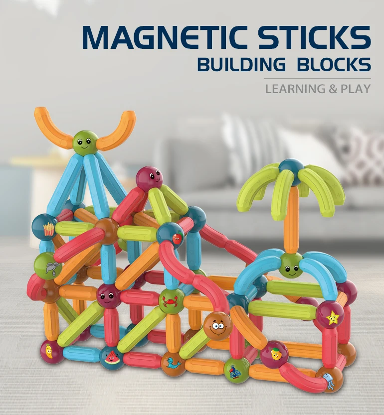 128 pcs diy building construction block toys magnet rods magnetic sticks educational colorful 3d magnetic rod building blocks