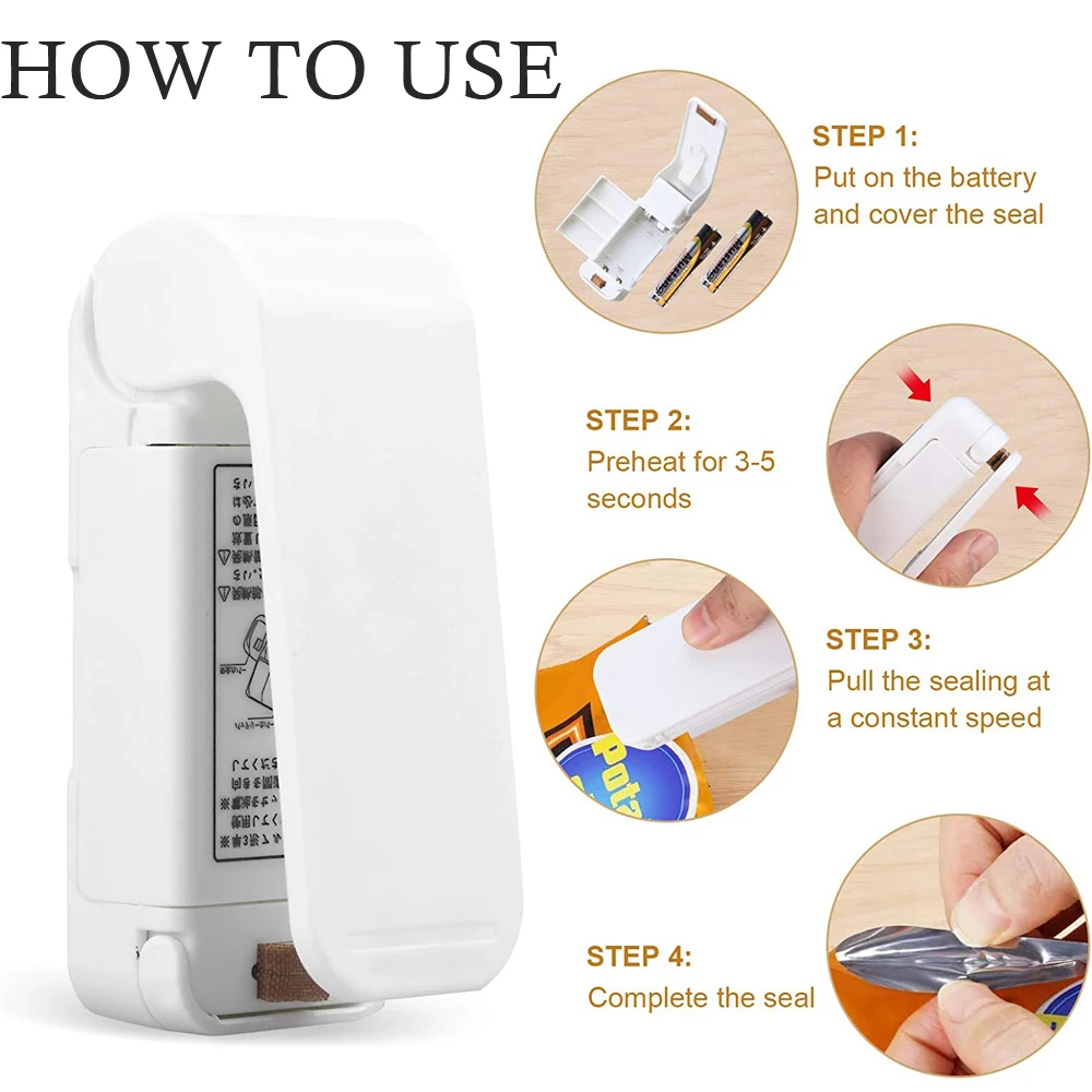 Mini Sealer Portable Home Heat Bag Plastic Food Snacks Bag Sealing Machine Food Packaging Kitchen Storage Bag Clips Wholesale
